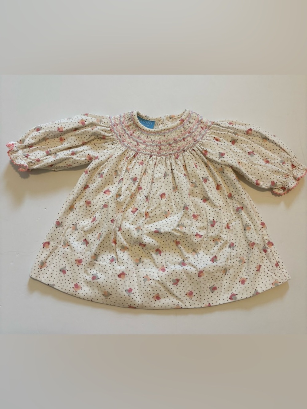 Anavini Hand Smocked Long Sleeve Corduroy Bird Baby Dress 6 months